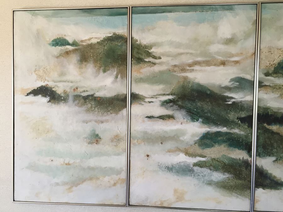 Large Three Panel Original Mid-Century Abstract Oil Painting Artist Signed [Photo 7]