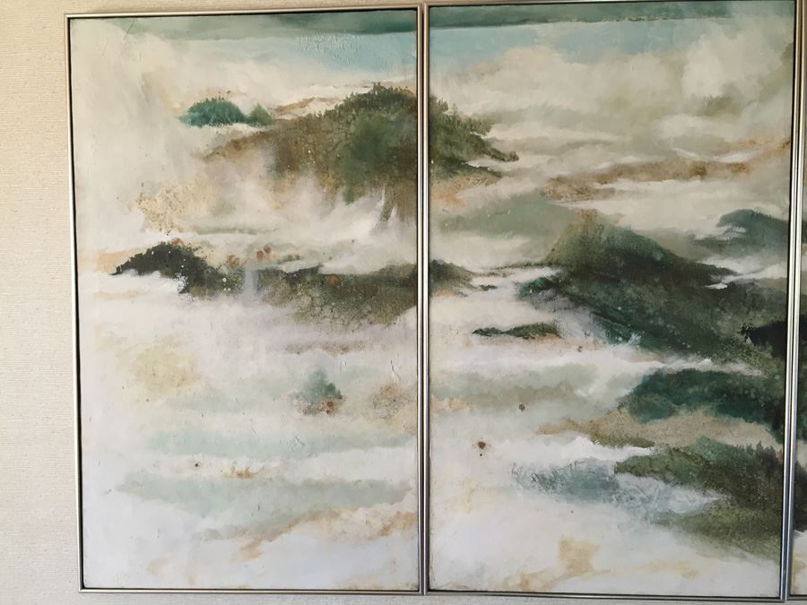 Large Three Panel Original Mid-Century Abstract Oil Painting Artist Signed [Photo 4]
