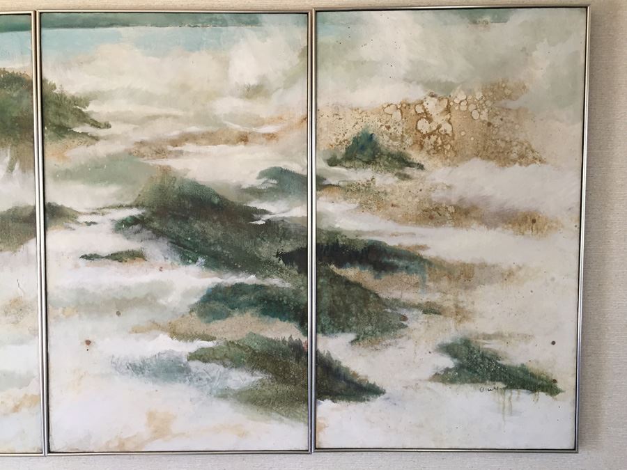 Large Three Panel Original Mid-Century Abstract Oil Painting Artist Signed [Photo 5]
