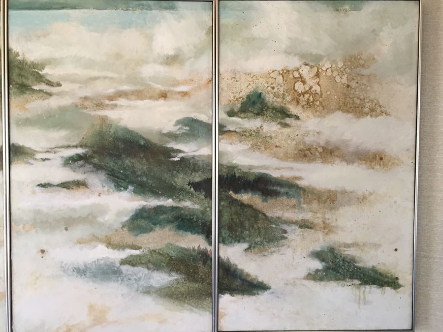 Large Three Panel Original Mid-Century Abstract Oil Painting Artist Signed [Photo 6]