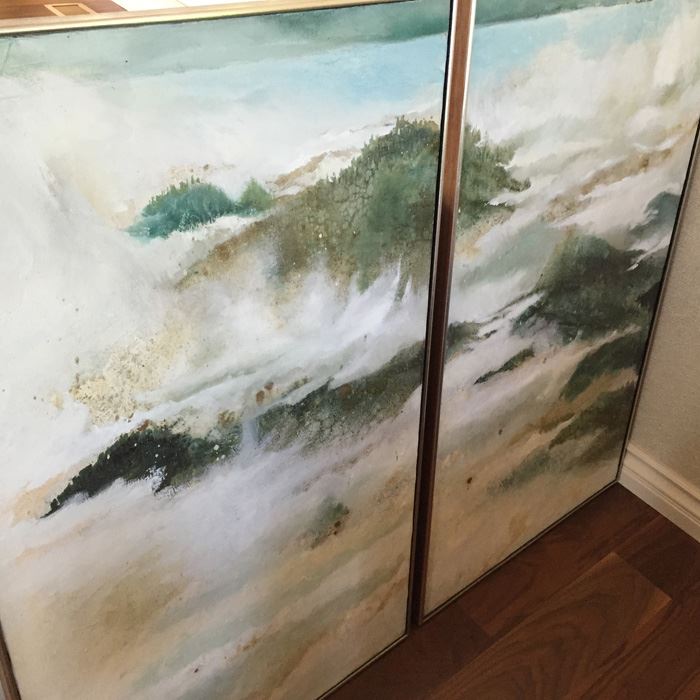 Large Three Panel Original Mid-Century Abstract Oil Painting Artist Signed [Photo 11]