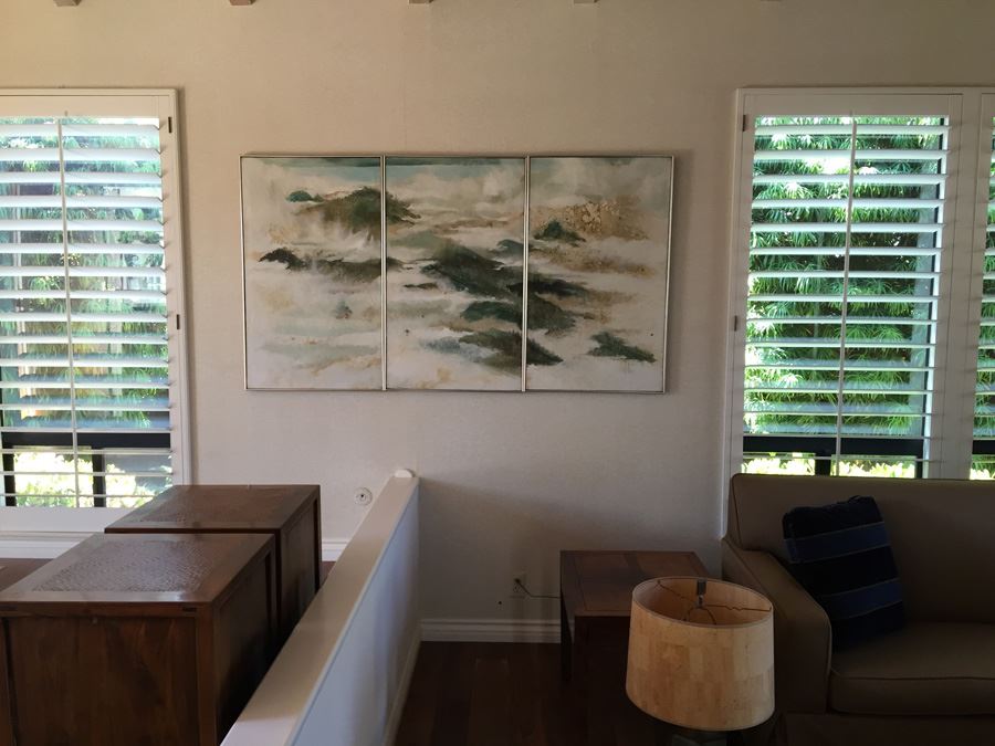 Large Three Panel Original Mid-Century Abstract Oil Painting Artist Signed [Photo 2]