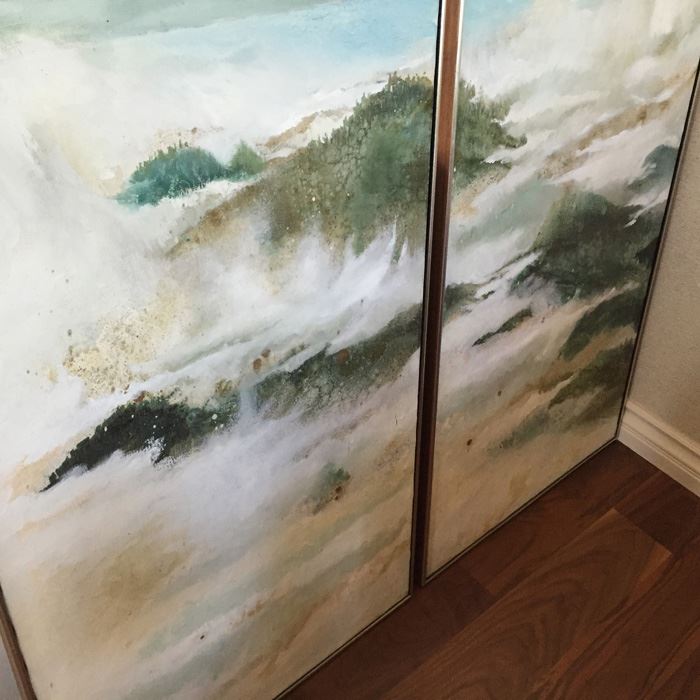 Large Three Panel Original Mid-Century Abstract Oil Painting Artist Signed [Photo 12]