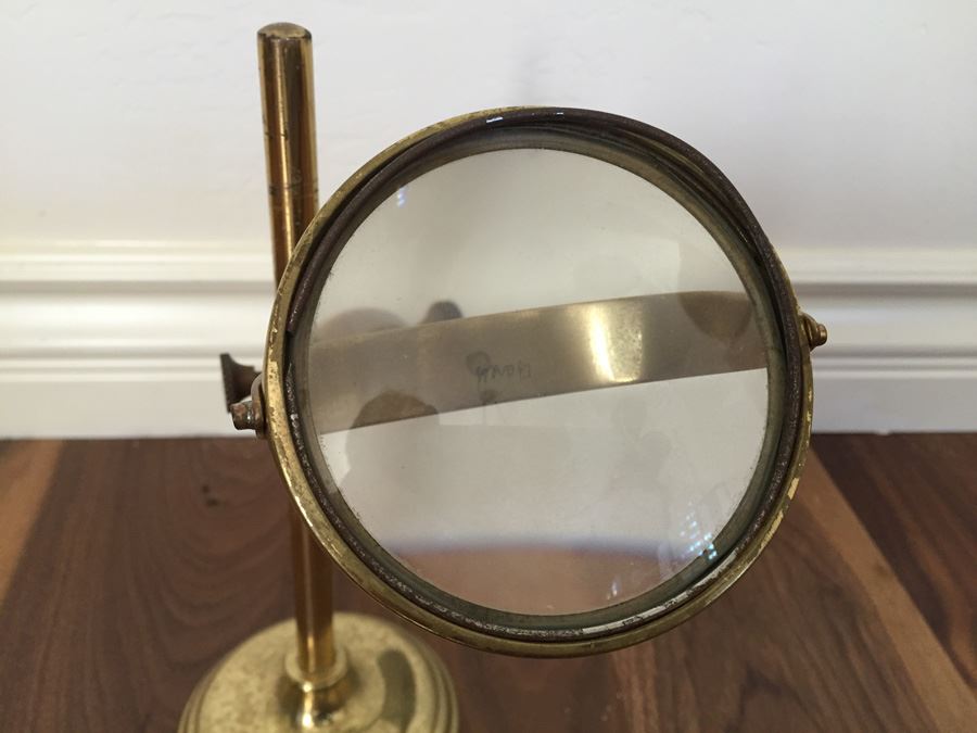 Vintage Brass Stand With Adjustable Magnifying Glass Signed [Photo 4]