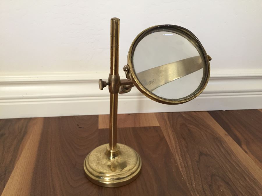 Vintage Brass Stand With Adjustable Magnifying Glass Signed