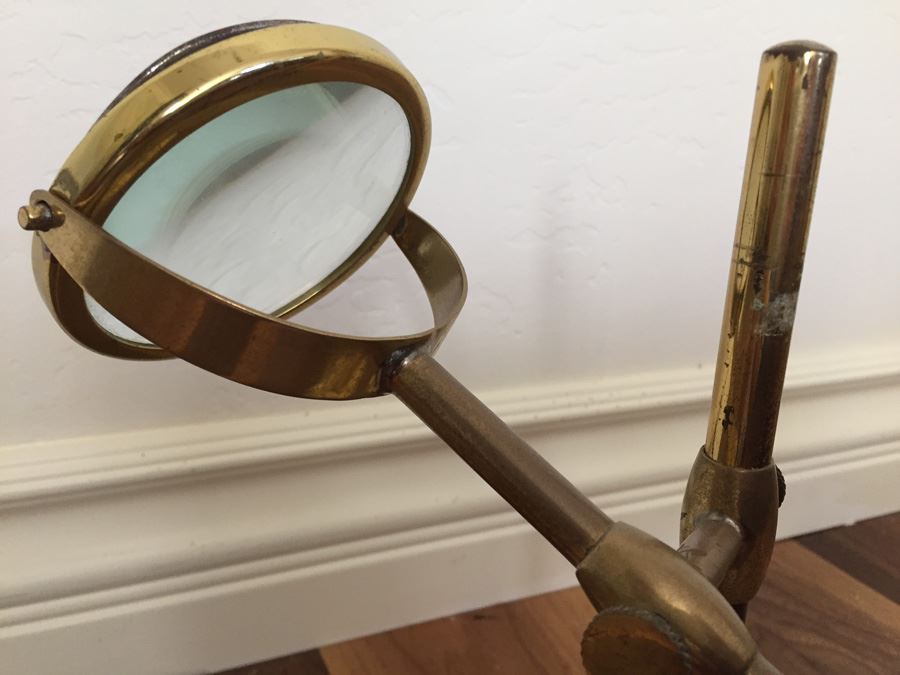 Vintage Brass Stand With Adjustable Magnifying Glass Signed [Photo 7]