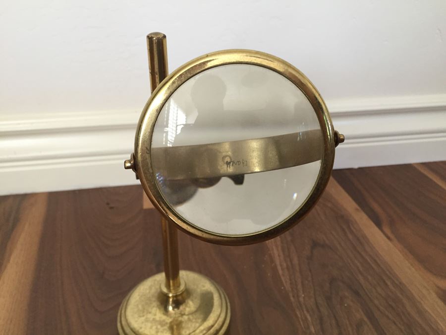 Vintage Brass Stand With Adjustable Magnifying Glass Signed [Photo 11]