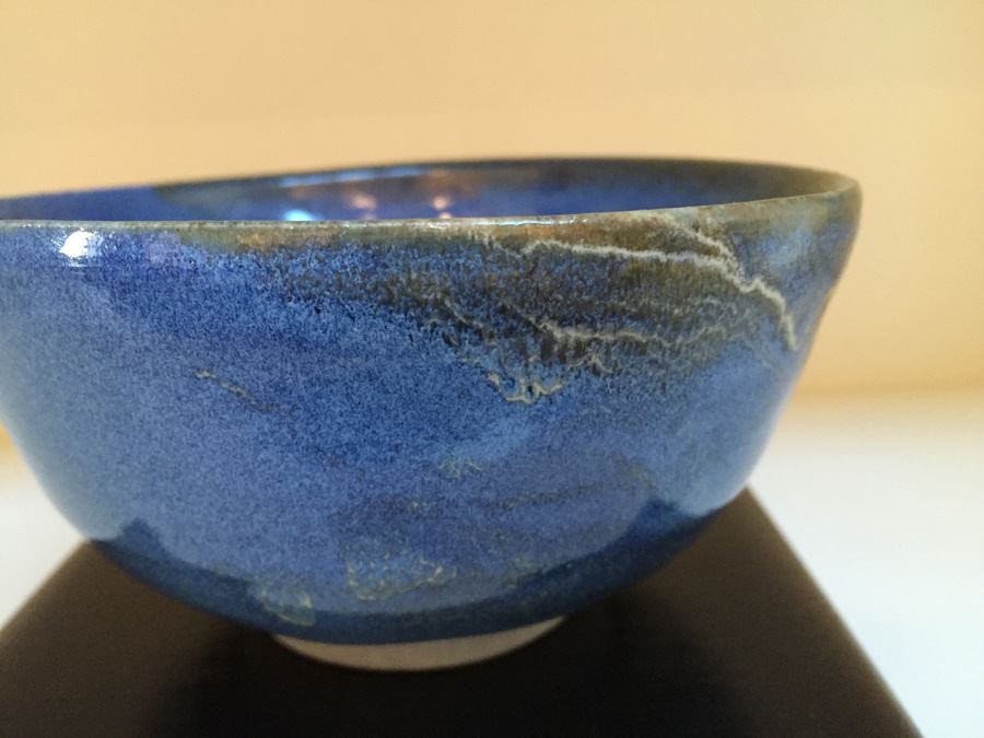Six Inch Blue Glazed Pottery On Wooden Stand [Photo 5]