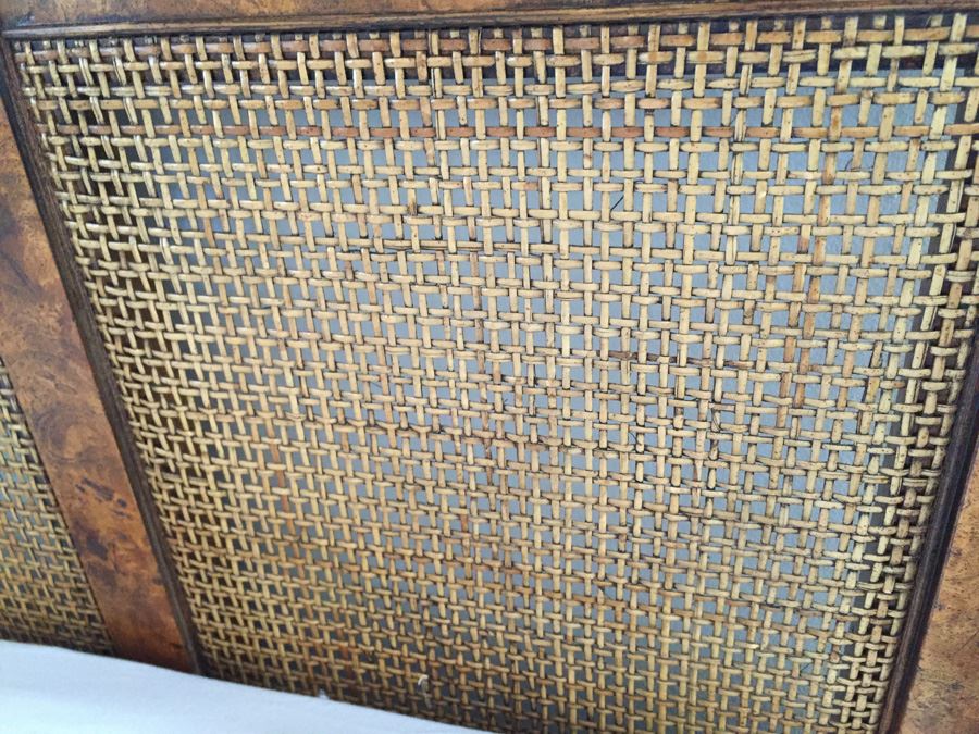 Queen Size Burlwood And Cane Headboard With Brass Campaign Style Hardware [Photo 3]