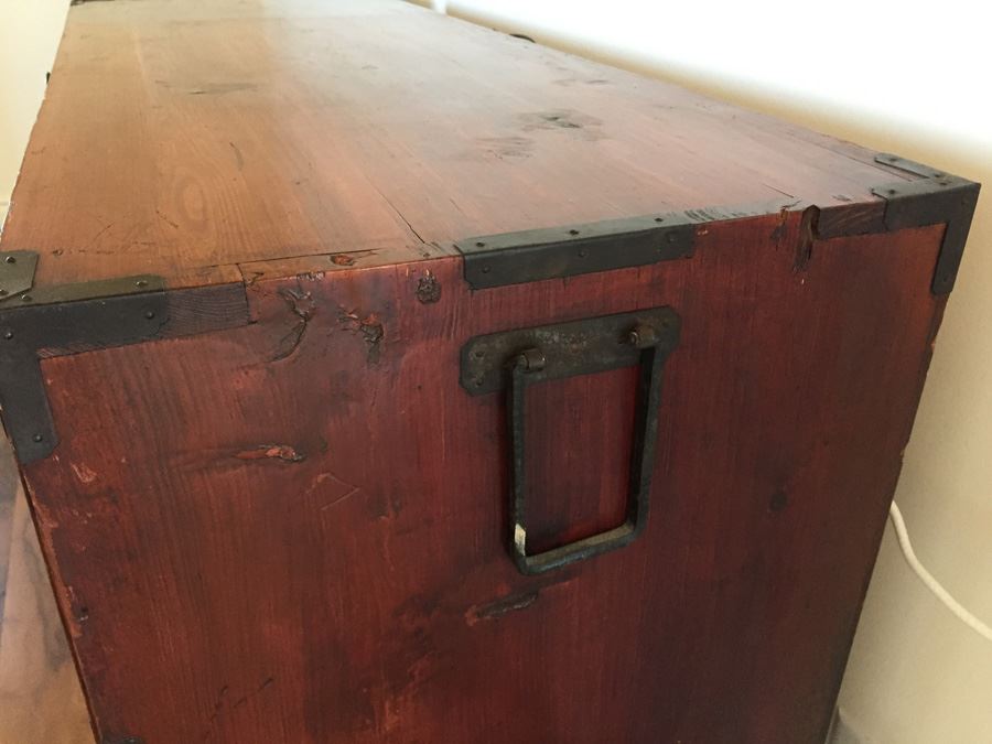 Pair Of Stunning Red Asian Campaign Chest Of Drawers Sitting On Modern Metal Stand [Photo 8]