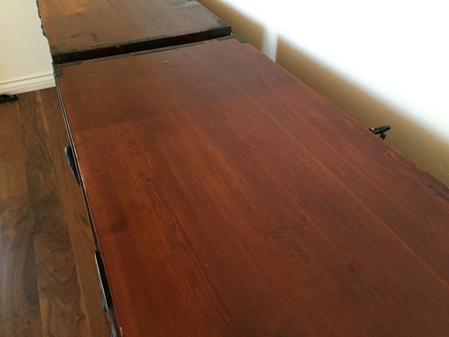 Pair Of Stunning Red Asian Campaign Chest Of Drawers Sitting On Modern Metal Stand [Photo 24]