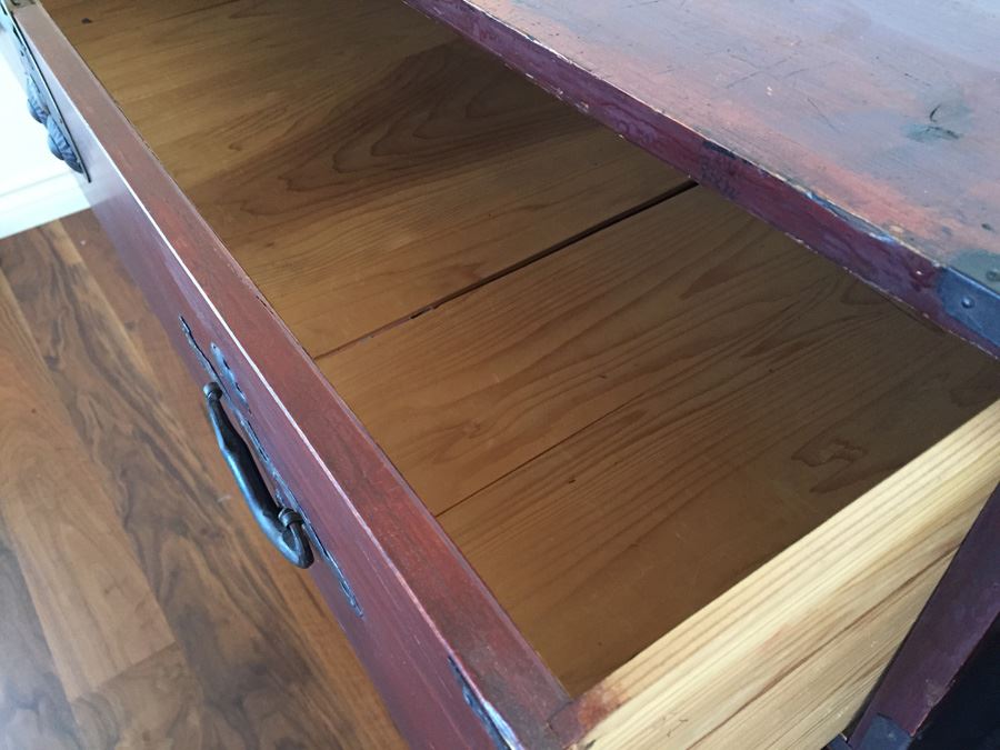 Pair Of Stunning Red Asian Campaign Chest Of Drawers Sitting On Modern Metal Stand [Photo 16]