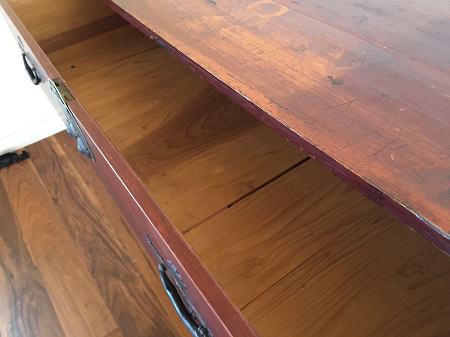 Pair Of Stunning Red Asian Campaign Chest Of Drawers Sitting On Modern Metal Stand [Photo 17]