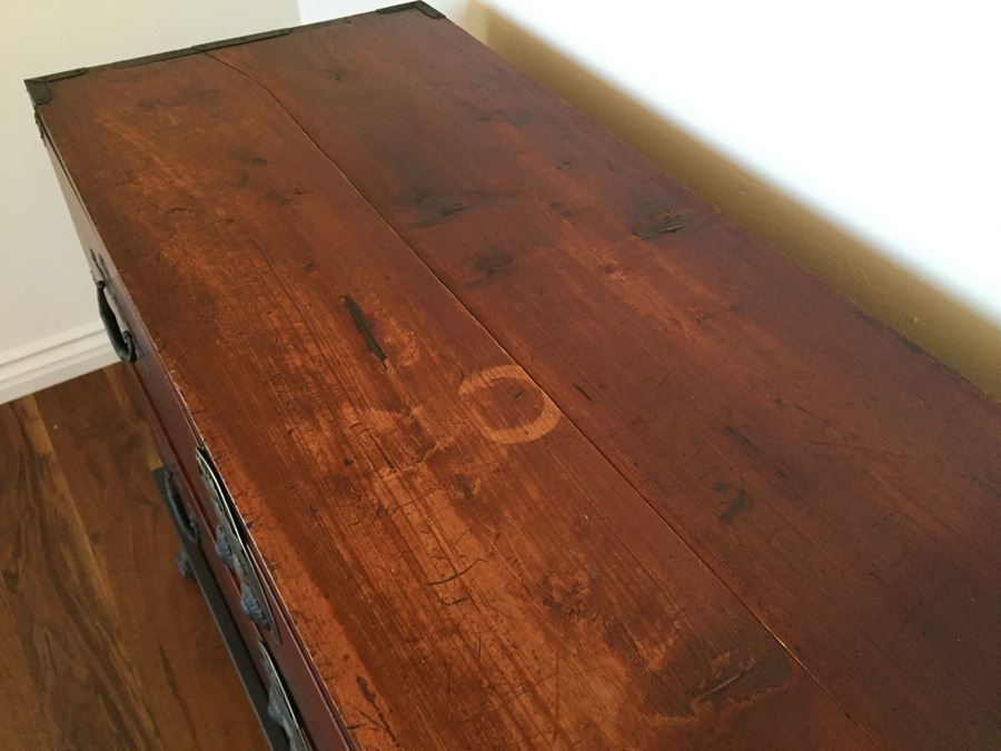 Pair Of Stunning Red Asian Campaign Chest Of Drawers Sitting On Modern Metal Stand [Photo 22]