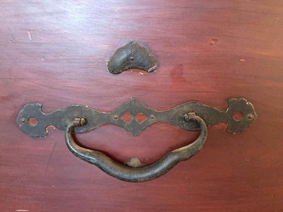 Pair Of Stunning Red Asian Campaign Chest Of Drawers Sitting On Modern Metal Stand [Photo 10]