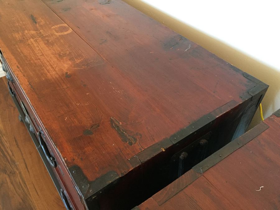 Pair Of Stunning Red Asian Campaign Chest Of Drawers Sitting On Modern Metal Stand [Photo 21]