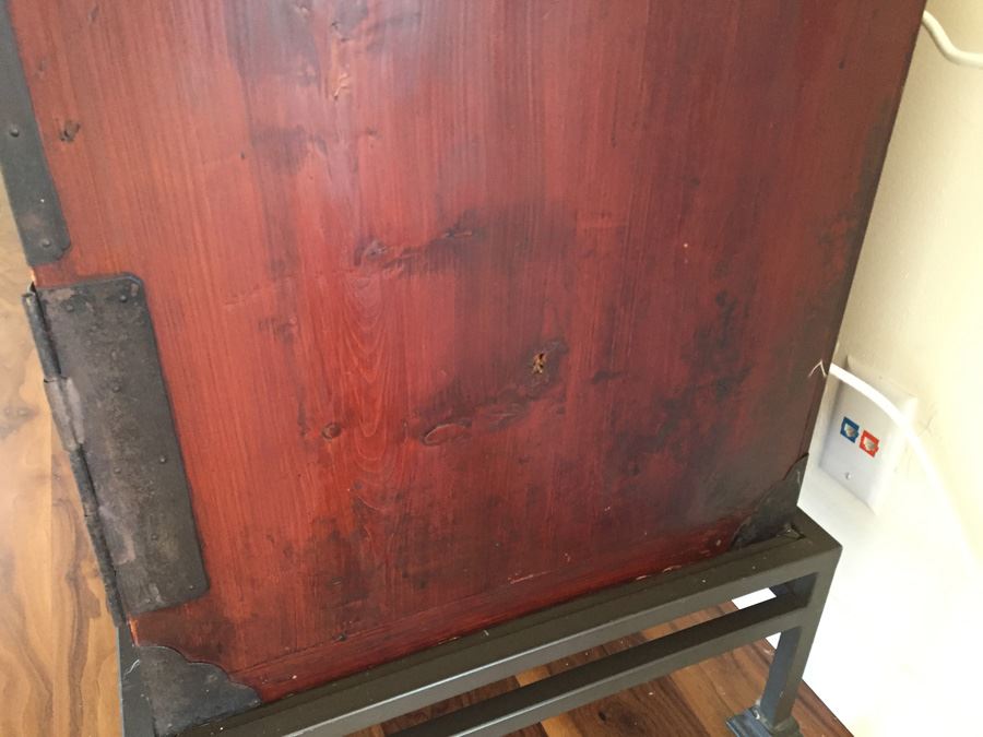 Pair Of Stunning Red Asian Campaign Chest Of Drawers Sitting On Modern Metal Stand [Photo 7]