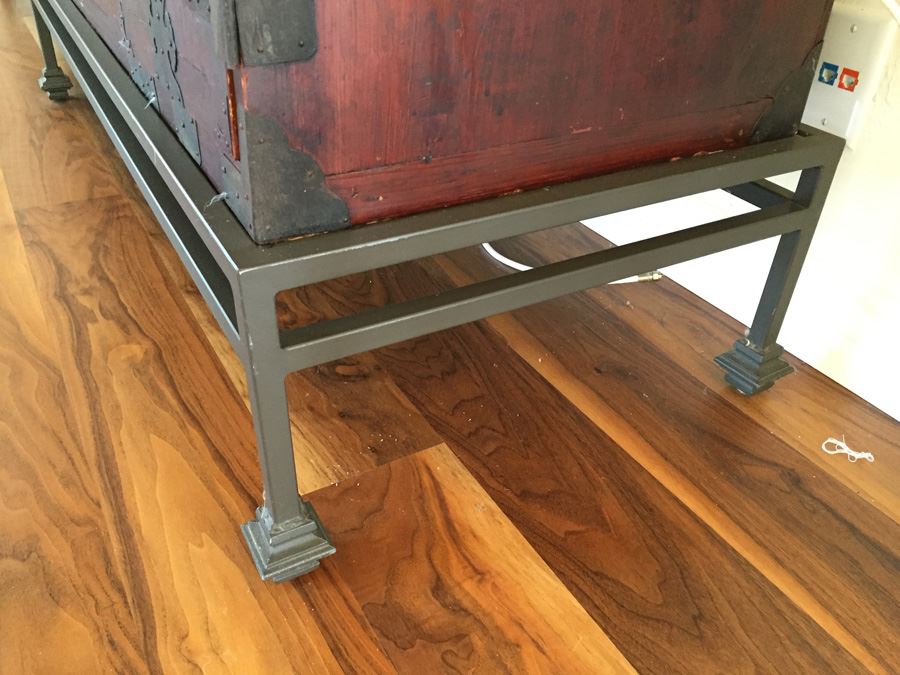 Pair Of Stunning Red Asian Campaign Chest Of Drawers Sitting On Modern Metal Stand [Photo 26]