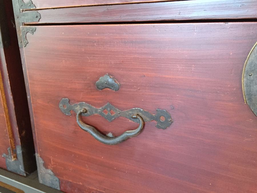Pair Of Stunning Red Asian Campaign Chest Of Drawers Sitting On Modern Metal Stand [Photo 13]