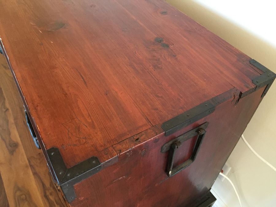Pair Of Stunning Red Asian Campaign Chest Of Drawers Sitting On Modern Metal Stand [Photo 23]