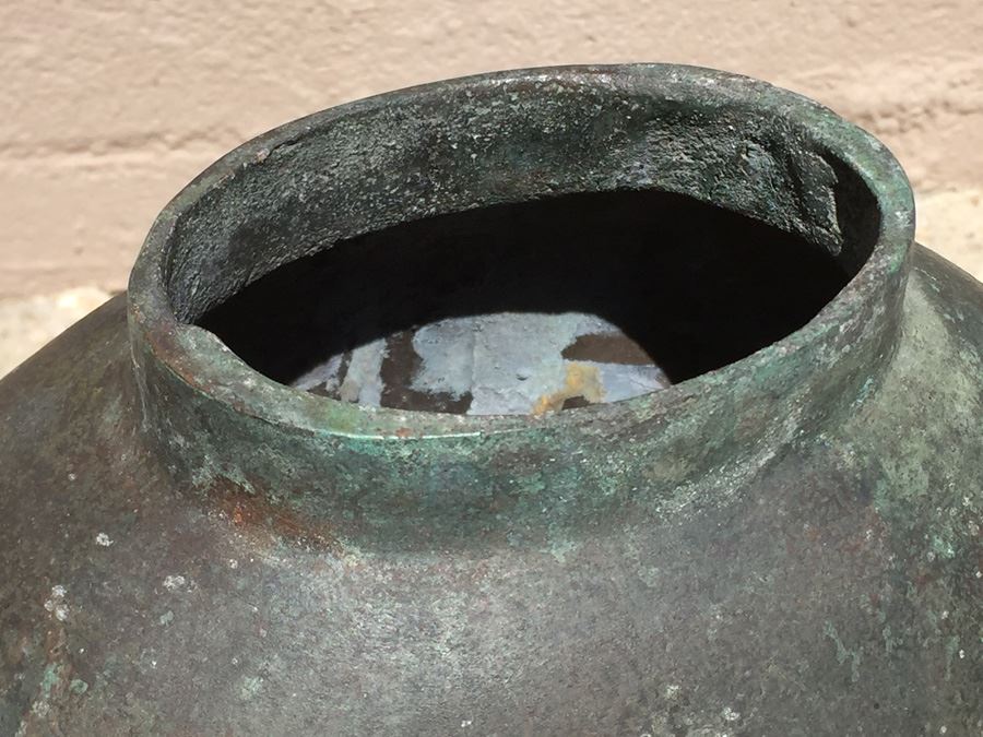 Impressive Bronze Asian HEAVY Vase Jar With Foo Dog On Lid Beautiful Patina [Photo 13]