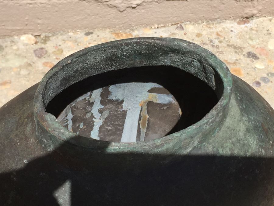 Impressive Bronze Asian HEAVY Vase Jar With Foo Dog On Lid Beautiful Patina [Photo 14]