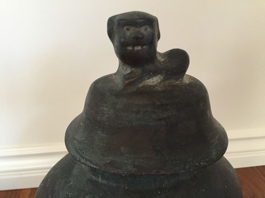 Impressive Bronze Asian HEAVY Vase Jar With Foo Dog On Lid Beautiful Patina [Photo 26]