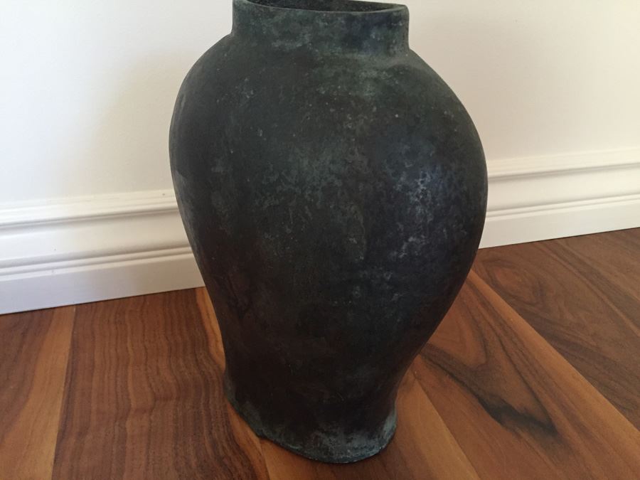 Impressive Bronze Asian HEAVY Vase Jar With Foo Dog On Lid Beautiful Patina [Photo 35]