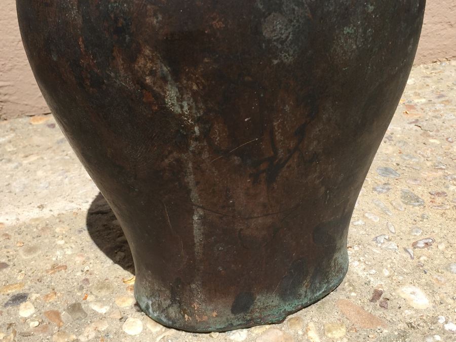 Impressive Bronze Asian HEAVY Vase Jar With Foo Dog On Lid Beautiful Patina [Photo 17]