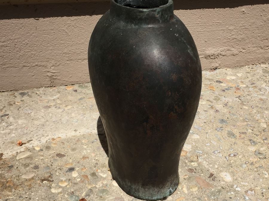 Impressive Bronze Asian HEAVY Vase Jar With Foo Dog On Lid Beautiful Patina [Photo 18]