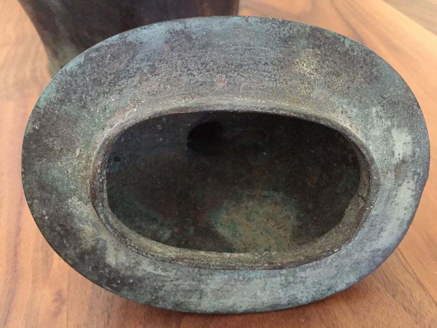 Impressive Bronze Asian HEAVY Vase Jar With Foo Dog On Lid Beautiful Patina [Photo 33]