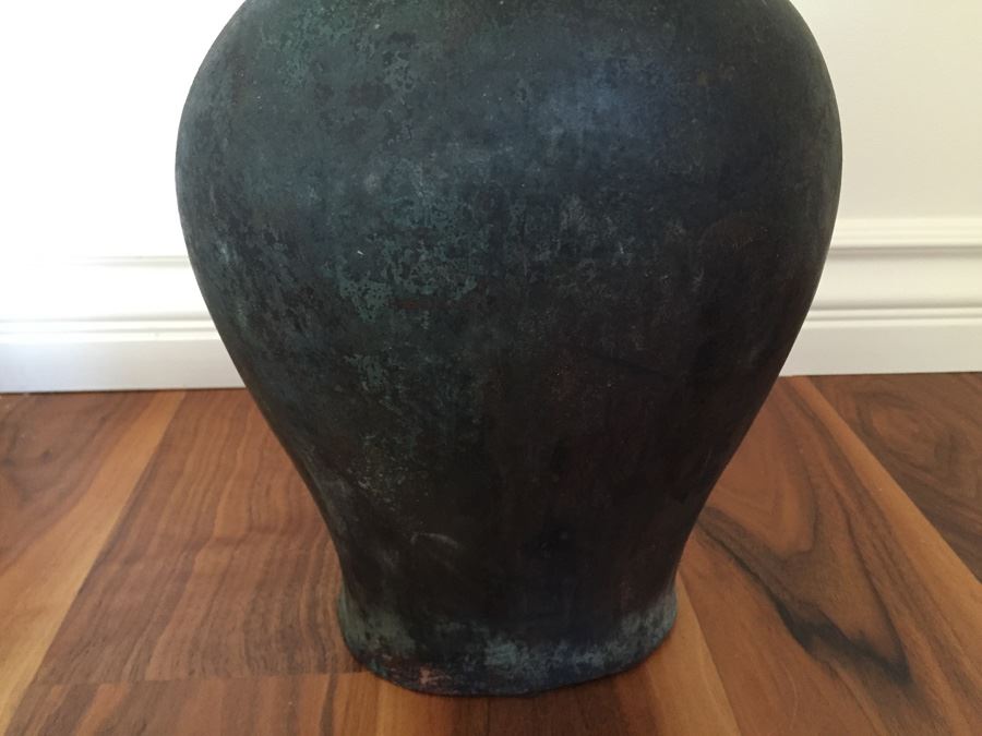 Impressive Bronze Asian HEAVY Vase Jar With Foo Dog On Lid Beautiful Patina [Photo 32]