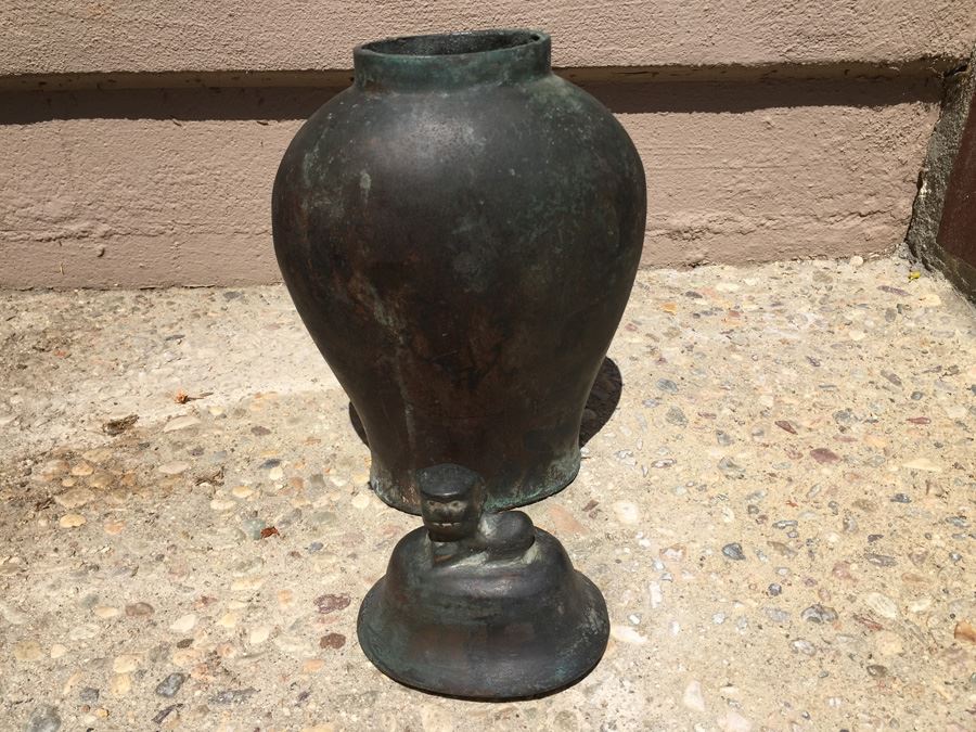 Impressive Bronze Asian HEAVY Vase Jar With Foo Dog On Lid Beautiful Patina [Photo 11]