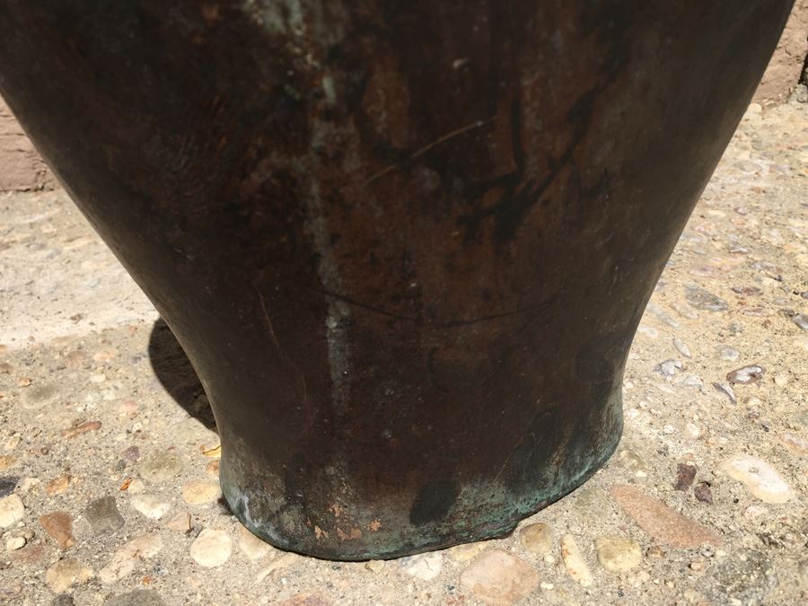 Impressive Bronze Asian HEAVY Vase Jar With Foo Dog On Lid Beautiful Patina [Photo 9]