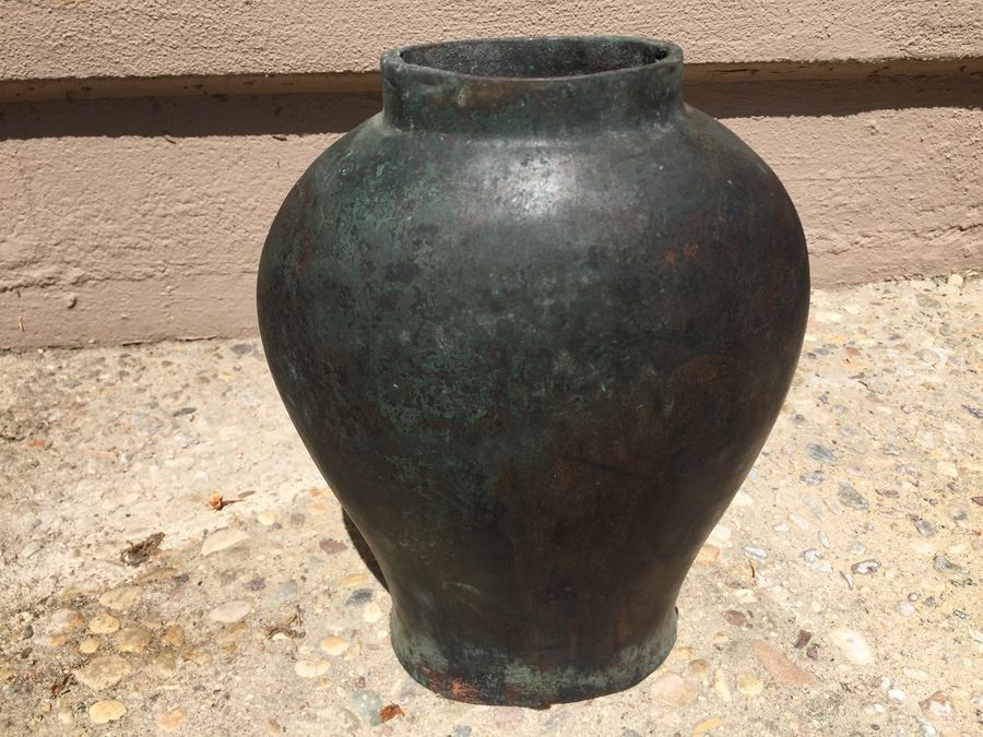 Impressive Bronze Asian HEAVY Vase Jar With Foo Dog On Lid Beautiful Patina [Photo 3]