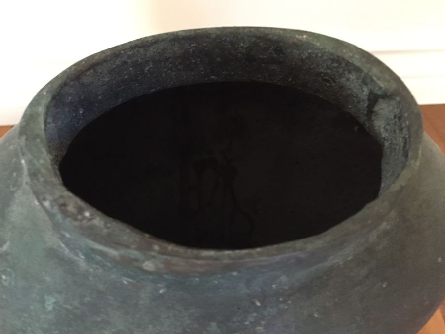 Impressive Bronze Asian HEAVY Vase Jar With Foo Dog On Lid Beautiful Patina [Photo 34]