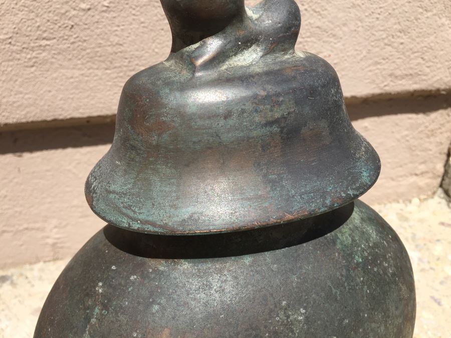 Impressive Bronze Asian HEAVY Vase Jar With Foo Dog On Lid Beautiful Patina [Photo 6]