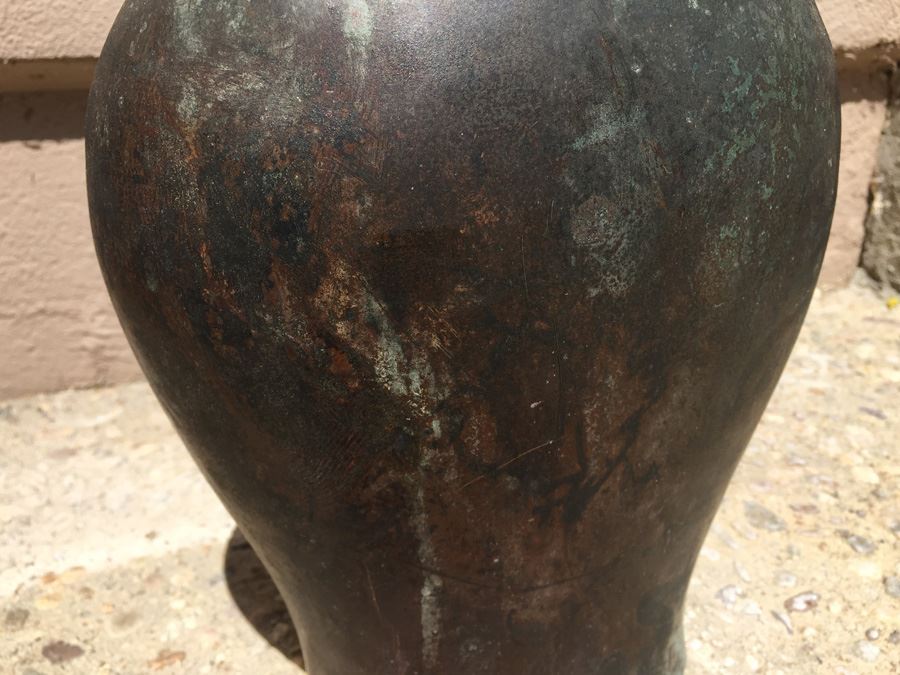 Impressive Bronze Asian HEAVY Vase Jar With Foo Dog On Lid Beautiful Patina [Photo 8]