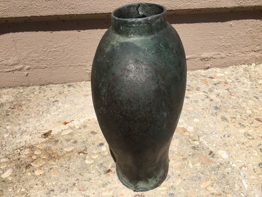 Impressive Bronze Asian HEAVY Vase Jar With Foo Dog On Lid Beautiful Patina [Photo 19]