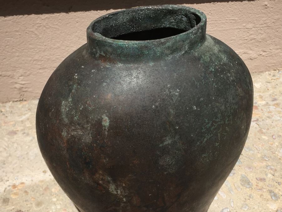 Impressive Bronze Asian HEAVY Vase Jar With Foo Dog On Lid Beautiful Patina [Photo 16]