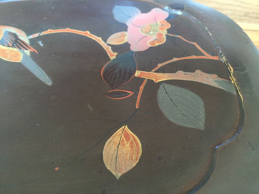Vintage Lacquer Asian Box With Inlaid Bird And Flowers [Photo 5]