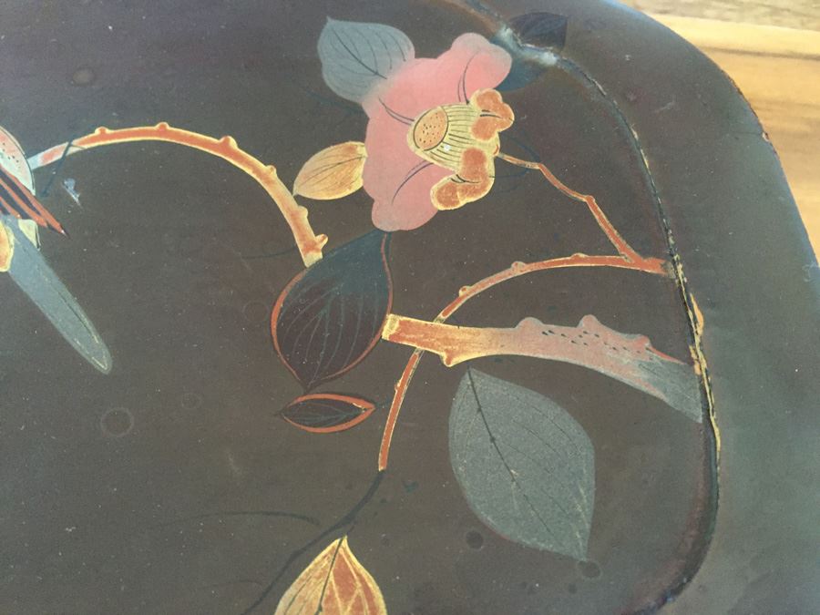 Vintage Lacquer Asian Box With Inlaid Bird And Flowers [Photo 4]