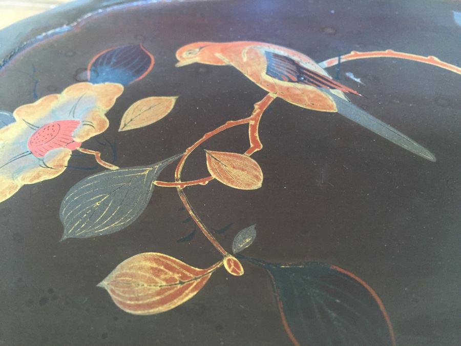Vintage Lacquer Asian Box With Inlaid Bird And Flowers [Photo 6]