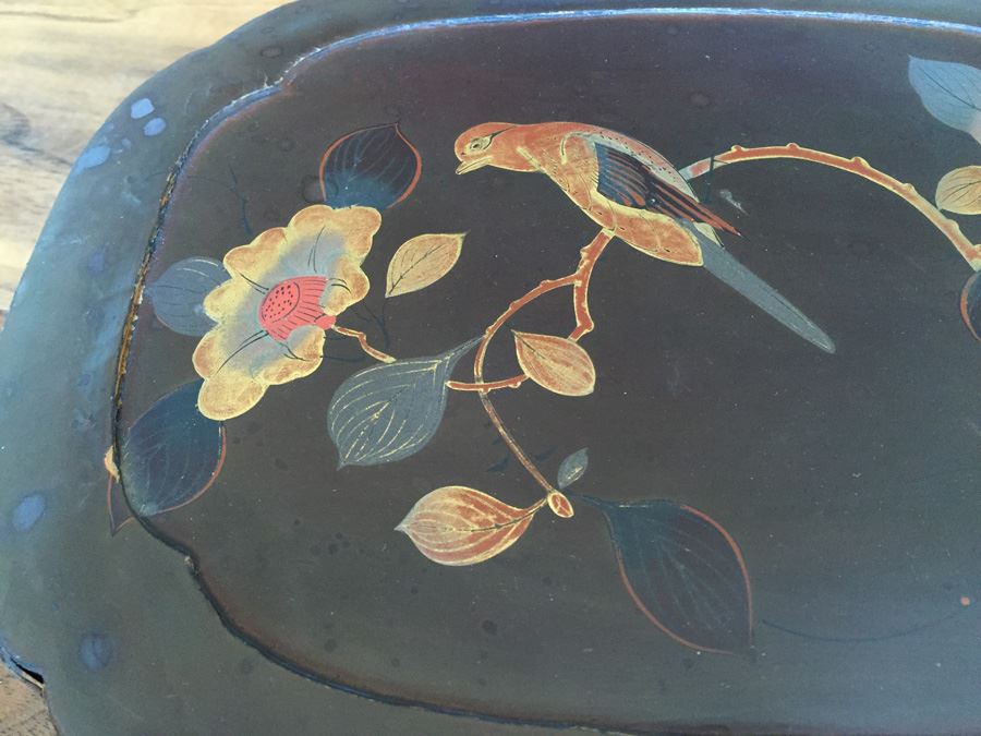 Vintage Lacquer Asian Box With Inlaid Bird And Flowers [Photo 2]