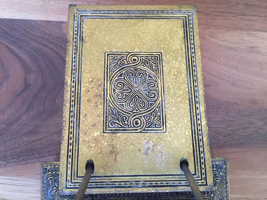 Antique Extremely Rare Tiffany Studios New York Gilt-Bronze Venetian Ermine Mink Pattern Desk Calendar Holder Flip Calendar Circa 1900 #1662 [Photo 19]