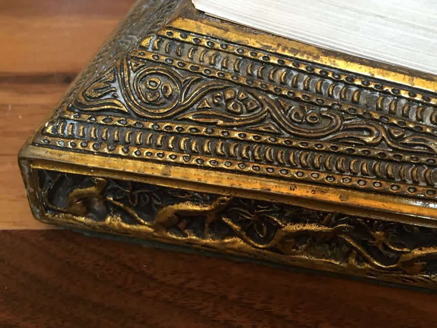 Antique Extremely Rare Tiffany Studios New York Gilt-Bronze Venetian Ermine Mink Pattern Desk Calendar Holder Flip Calendar Circa 1900 #1662 [Photo 2]