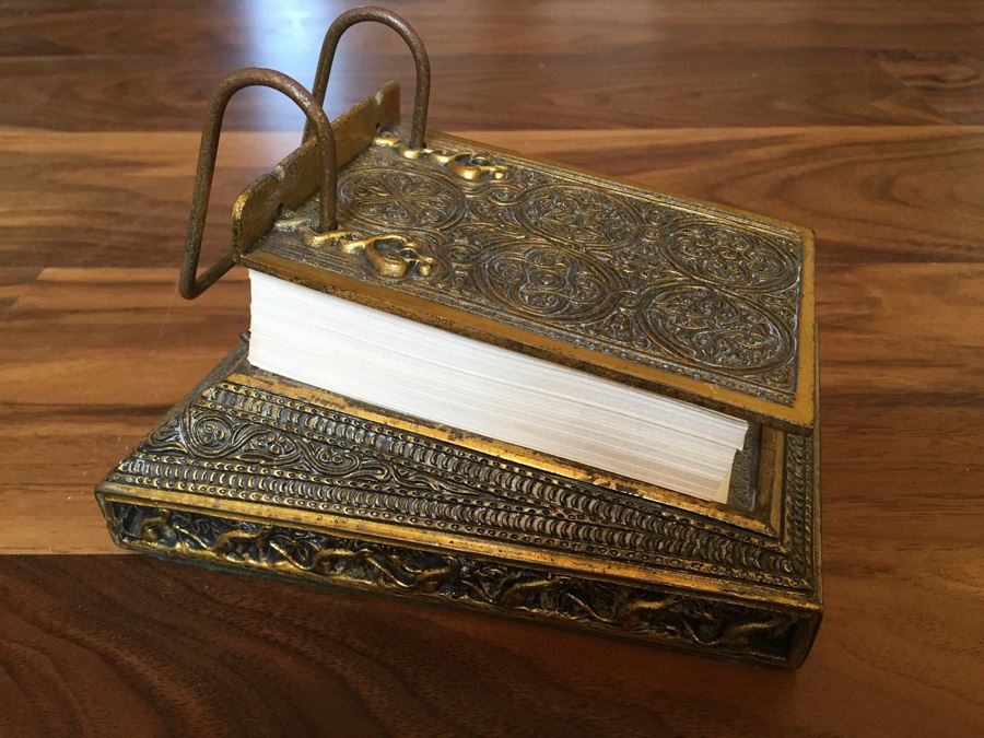 Antique Extremely Rare Tiffany Studios New York Gilt-Bronze Venetian Ermine Mink Pattern Desk Calendar Holder Flip Calendar Circa 1900 #1662 [Photo 9]