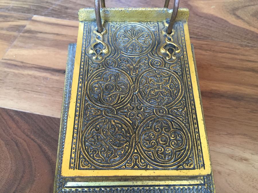 Antique Extremely Rare Tiffany Studios New York Gilt-Bronze Venetian Ermine Mink Pattern Desk Calendar Holder Flip Calendar Circa 1900 #1662 [Photo 4]