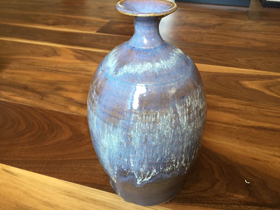 9 Inch Blue Glazed Pottery Vase