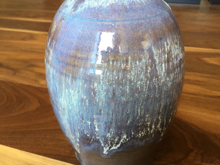 9 Inch Blue Glazed Pottery Vase